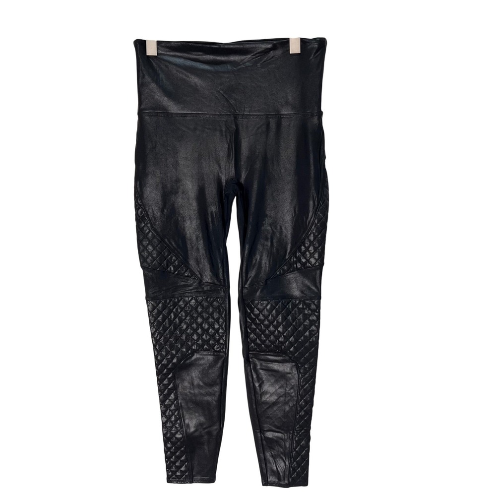 Spanx Faux Leather Quilted Moto Leggings Women's XL High Waisted compression